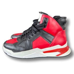 Balmain Men’s Leather High Top Trainer 43 Black Red White Brand New No Box